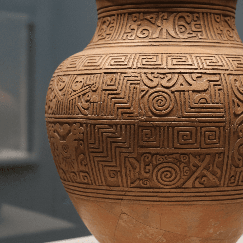 Ancient pottery artefact in a glass case
