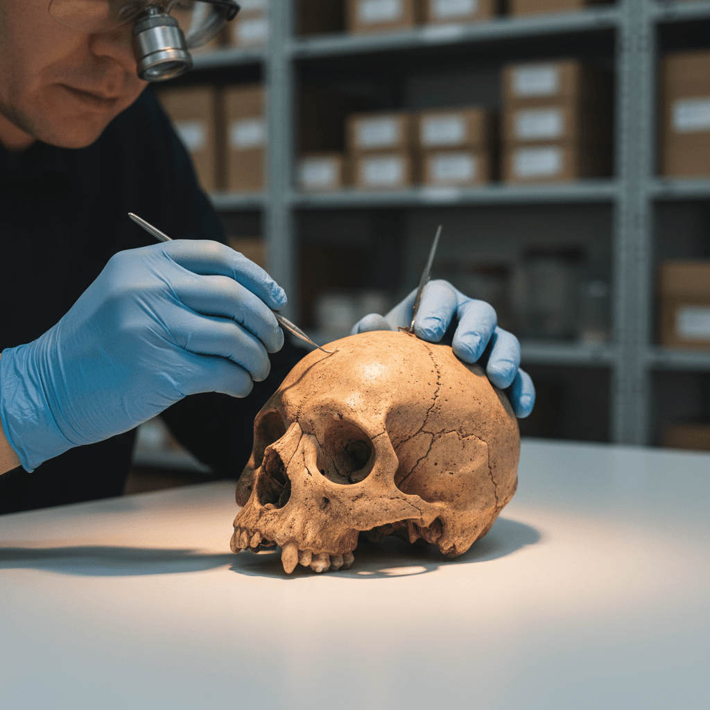 Collector viewing a fossil specimen